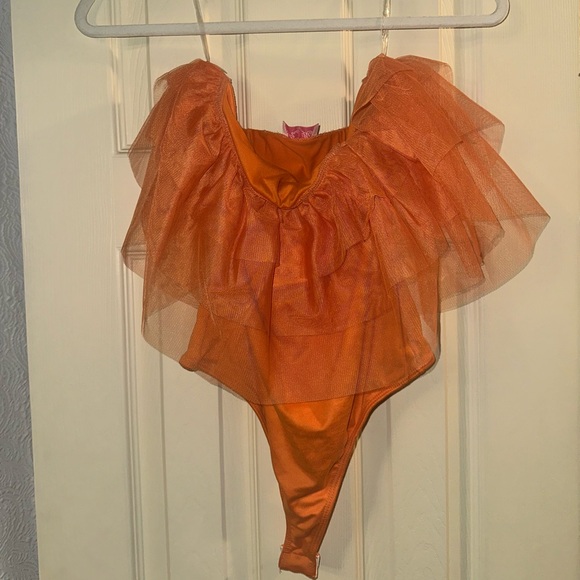 Feels Like a Lifetime Tangerine Strapless Tulle Ruffle Bodysuit - Picture 3 of 5